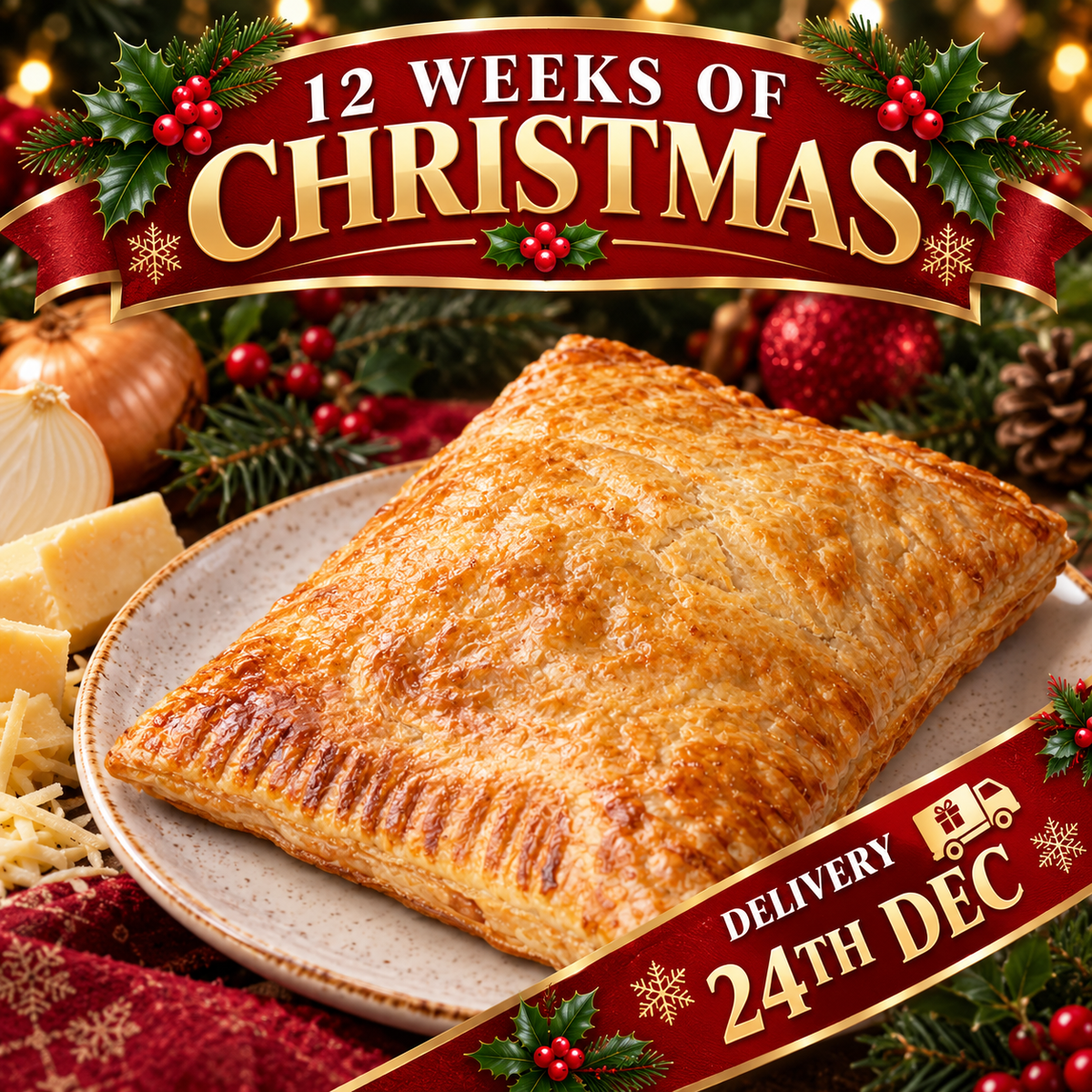 Christmas Cheese & Onion Pasty DELIVERY 24th DEC | Traditional British Cheese & Onion Pasty